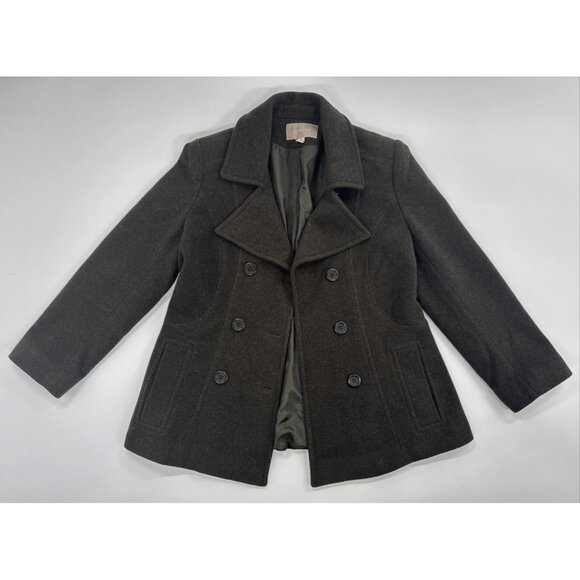 Croft Barrow Wool Peacoat Jacket Womens Medium Army Green Lined Winter Military - Picture 1 of 12